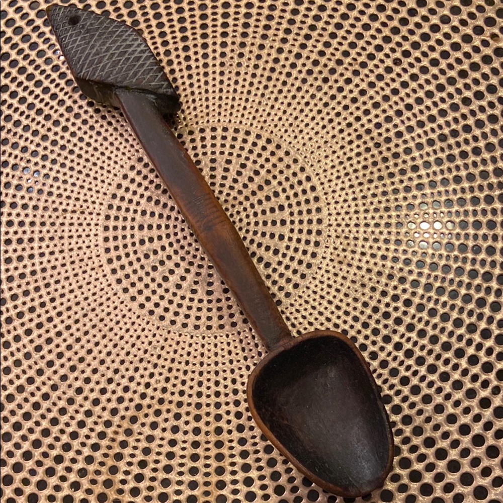 Antique Darktone Primitive Rustic Tribal Long Handle Mixing Stiring Spoon